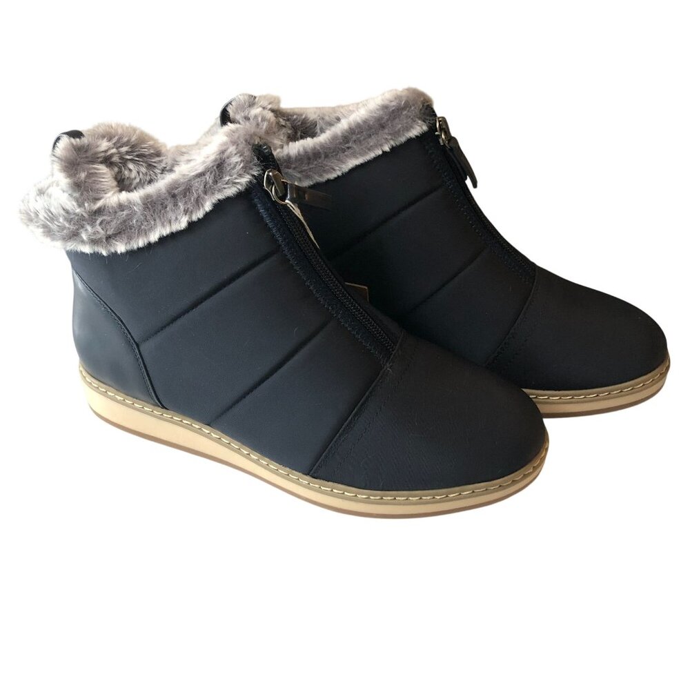 White Mountain Shoes Tamarin Puffer Ankle Booties Faux Fur Lining Navy Blue 9W